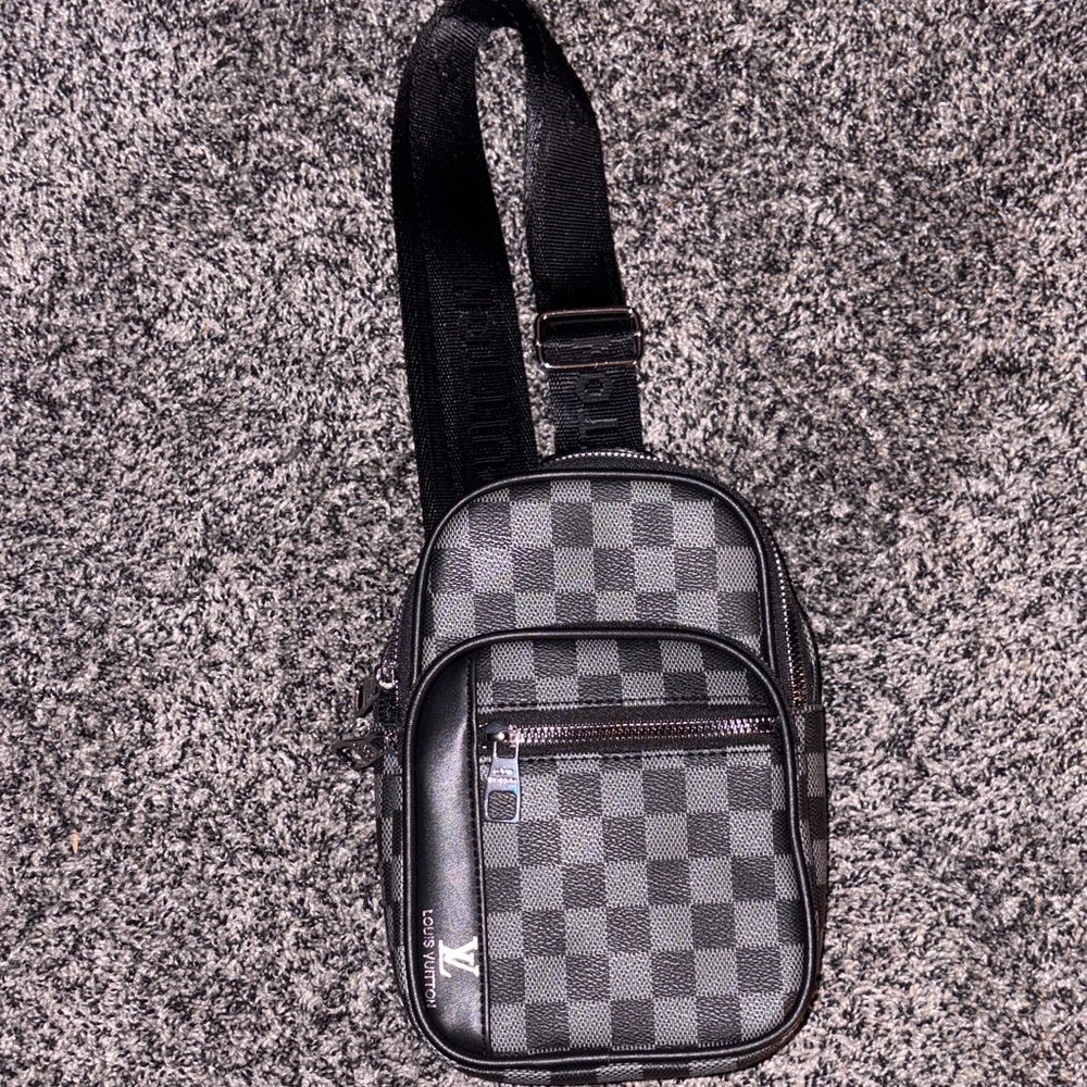 Louis Vuitton Black and Gray Checkered Crossbody Bag.